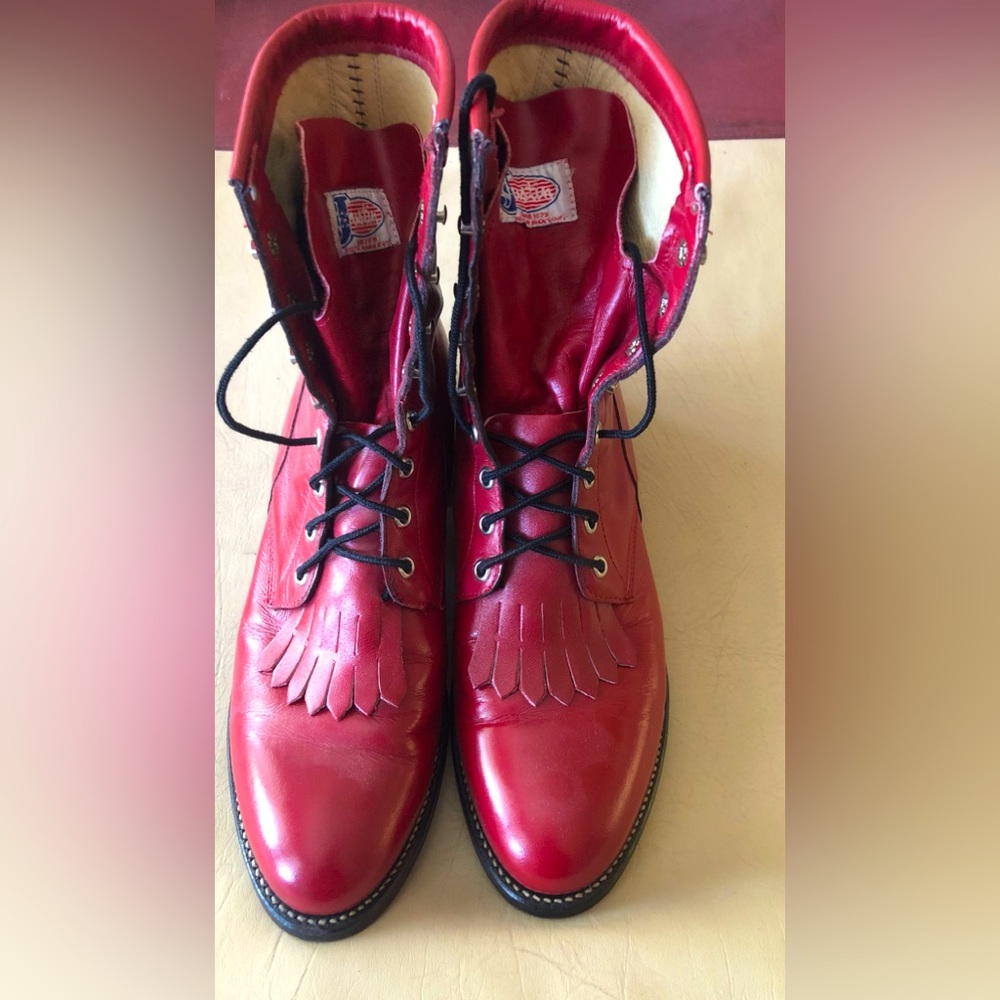 Mens Justin Red Leather Lacer Boots